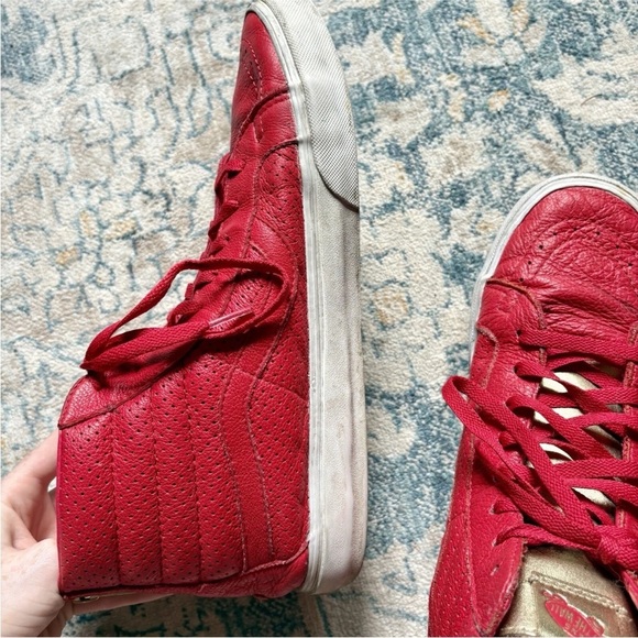 Vans Sk8 Hi Red & Gold Tongue Leather Shoes - Picture 8 of 9